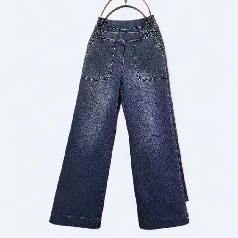 【韩国设计师衣吧】春季新款减龄显瘦大方高弹力牛仔筒裤