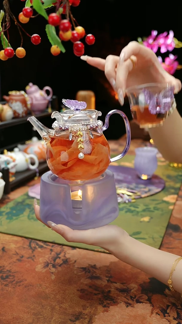 【闪购商品】紫色温茶台+茶壶+链子+杯子