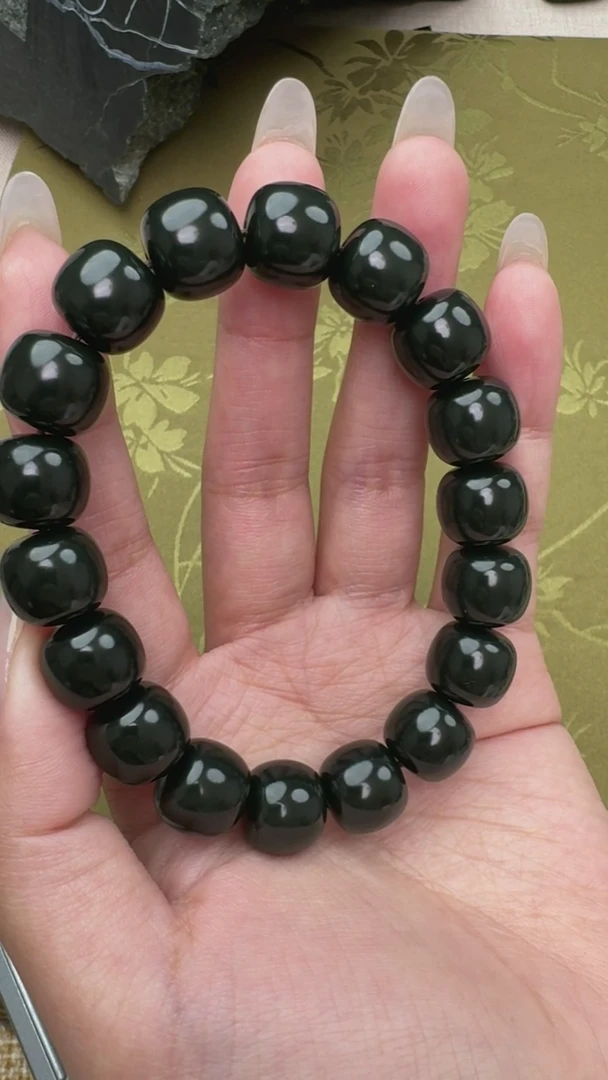 未镶嵌手链和田玉（青玉）塔青一步到位特细卡12.5手串