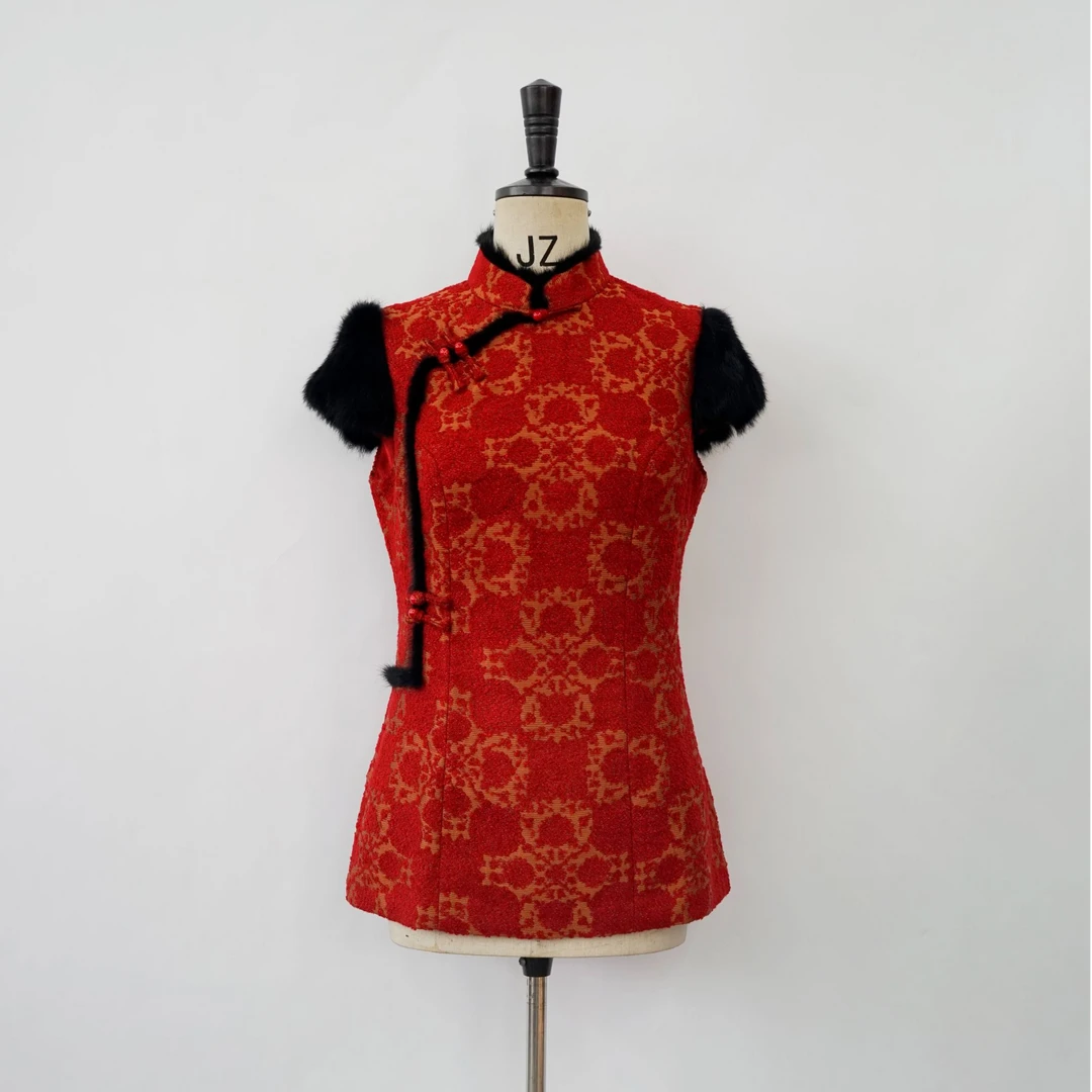 蔓楼兰霓影翩姿棉马甲中式马甲秋冬马甲喜庆节日婚庆红色中国风