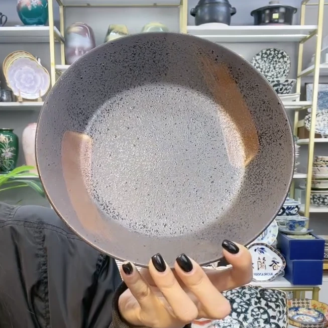 粗陶福利二【单支】日本进口美浓烧天目纹刷毛深盘20.5cm