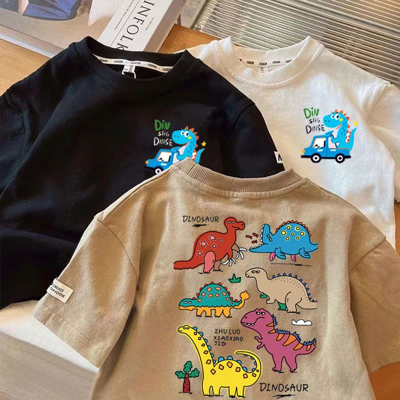 夏季纯棉男童恐龙酷帅短袖爆款新款休闲圆领宽松简约时尚打底衫T
