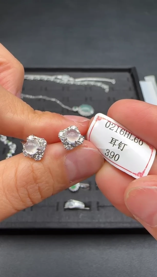 【闪购商品】翡翠耳饰银S925镶嵌0216HL60