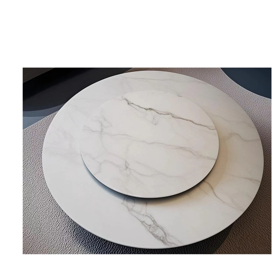 芬迪白天然大理石餐桌奢石圆形轻奢餐台客厅家用小户型高端别墅