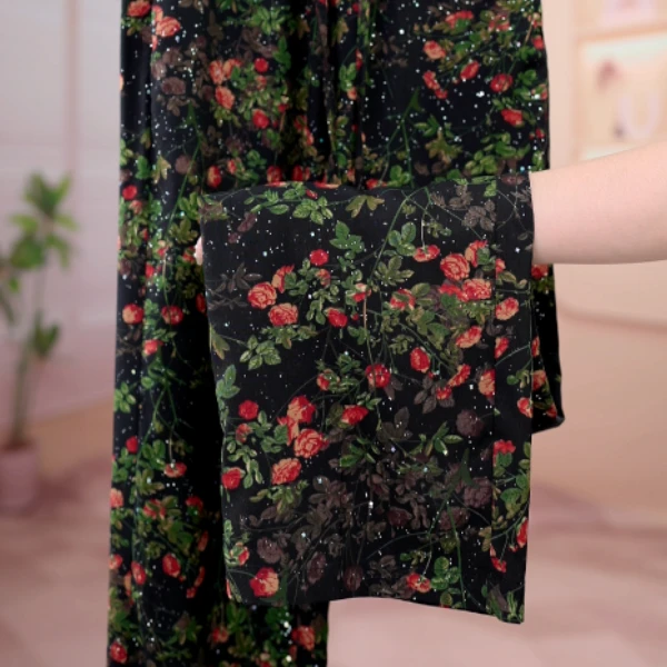 K001长裤“花满蹊”2025新款基础款轻职风松紧腰阔腿裤外穿薄夏直筒