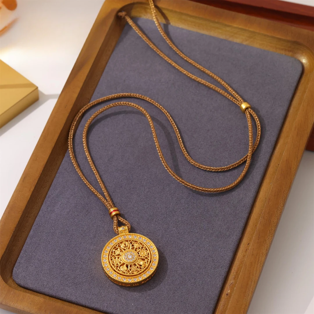 镀K金项链 新中式【时来运转】镂空复古时尚八宝罗盘吊坠项链