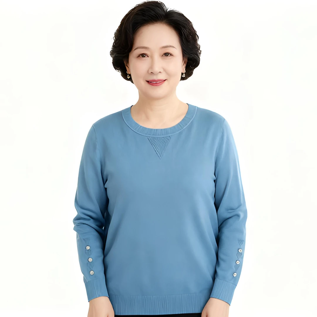 25秋季妈妈领莱赛尔长袖圆领针织衫2503（6个色）