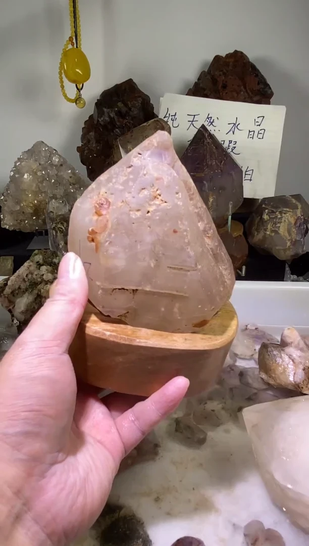 未镶嵌珠宝半成品水晶134号蟠桃紫骸骨水晶原石+底座