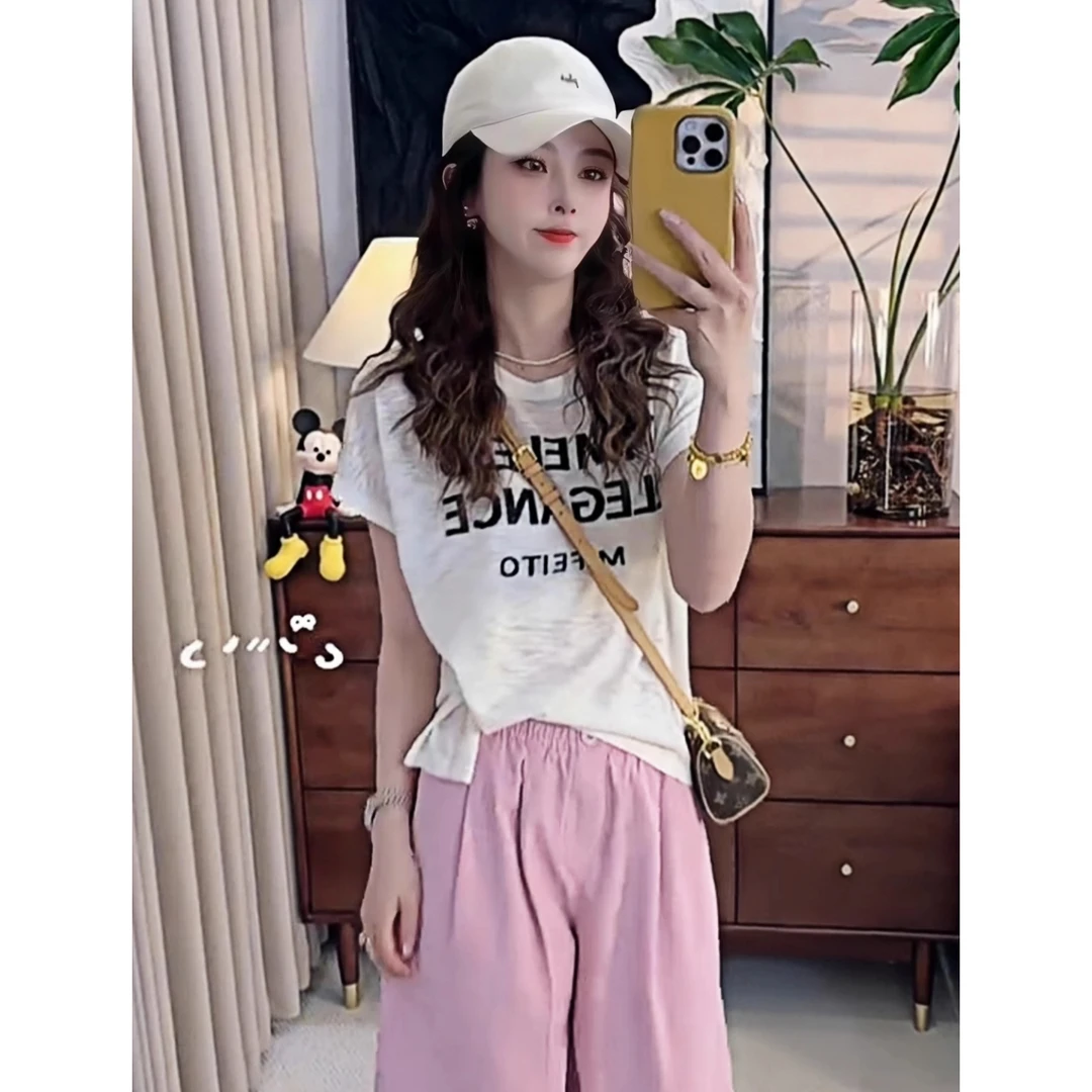 设计感夏季冰丝短袖针织衫新款时尚字母流行独特小众上衣女装潮