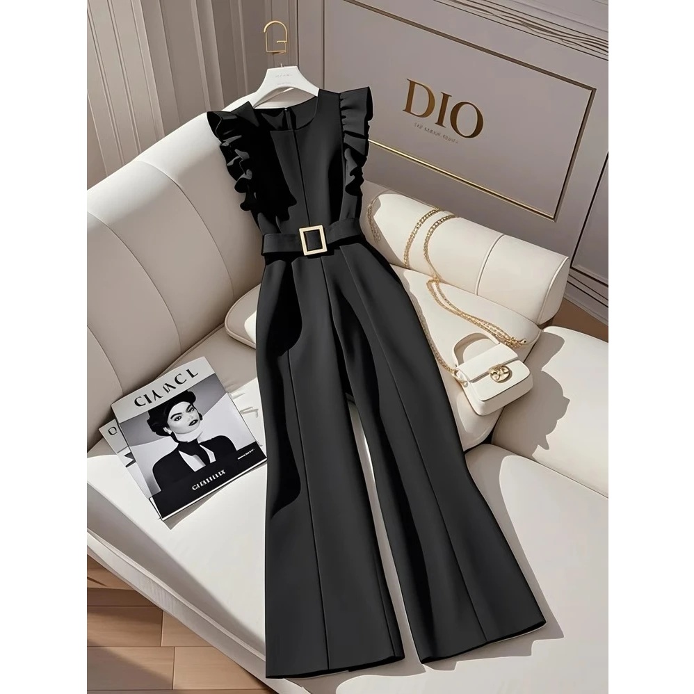 黑色背心连体裤2025超火春装新款大方得体气质名媛减龄独特连衣裤