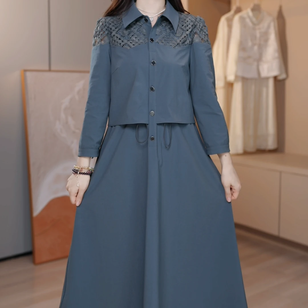 A141#{假两件}洋气连衣裙春秋款春夏装新款爆款休闲中长裙