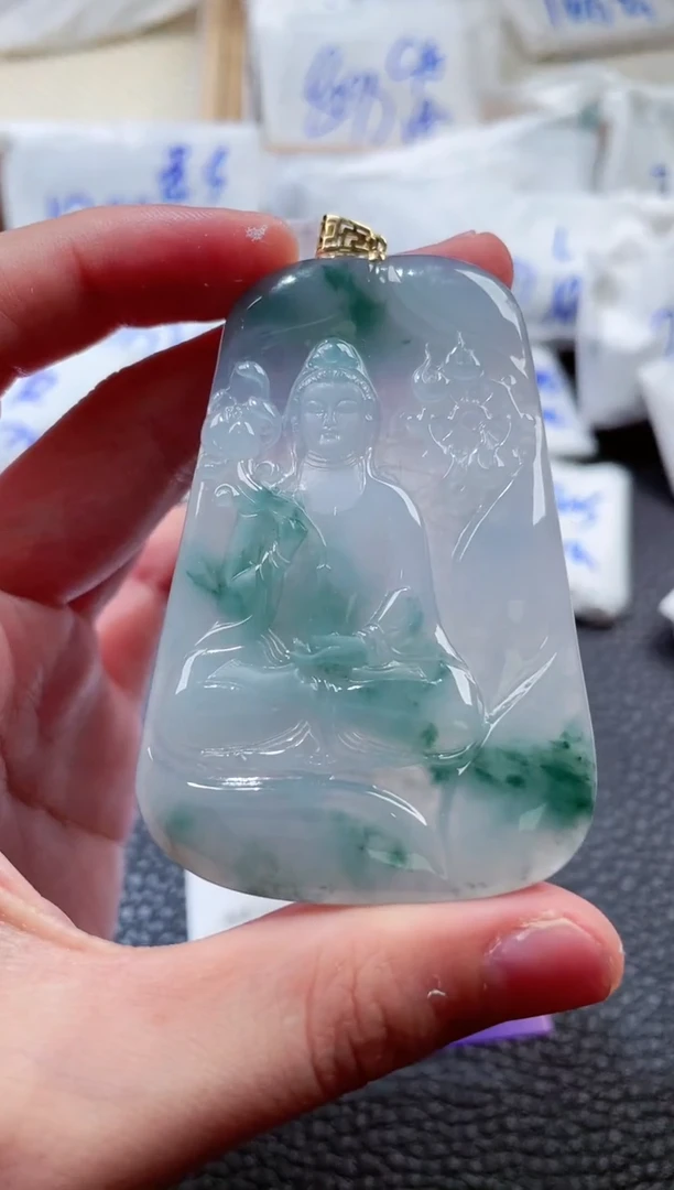 翡翠18K金镶嵌颈饰00004909素衣观音