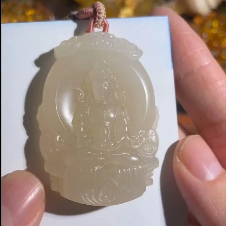 【嘉一珠宝】藕粉和田玉手工设计款无量寿佛吊坠