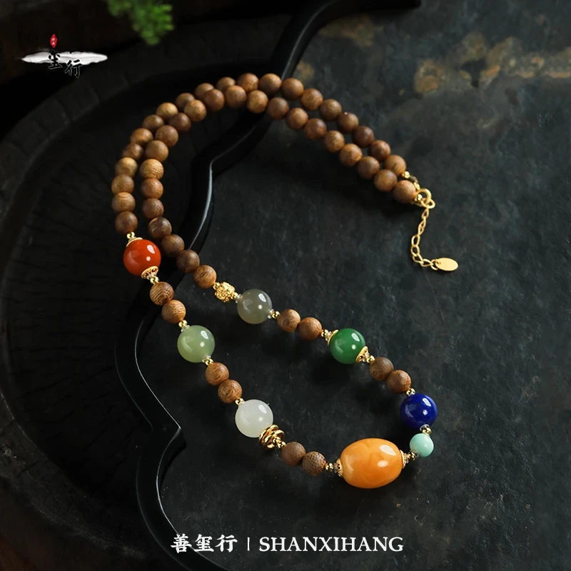 沉香【笙箫项链】天然和田玉文玩新中式国风气质设计项链毛衣链