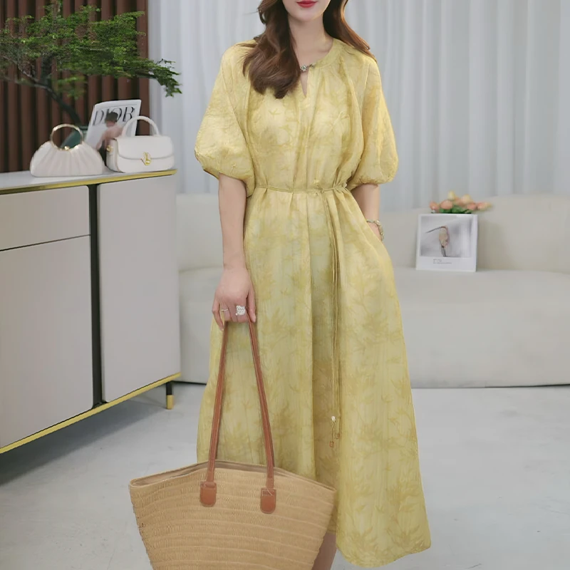 2025夏季爆款设计感轻奢提花法式连衣裙女高端气质提花宽松显瘦