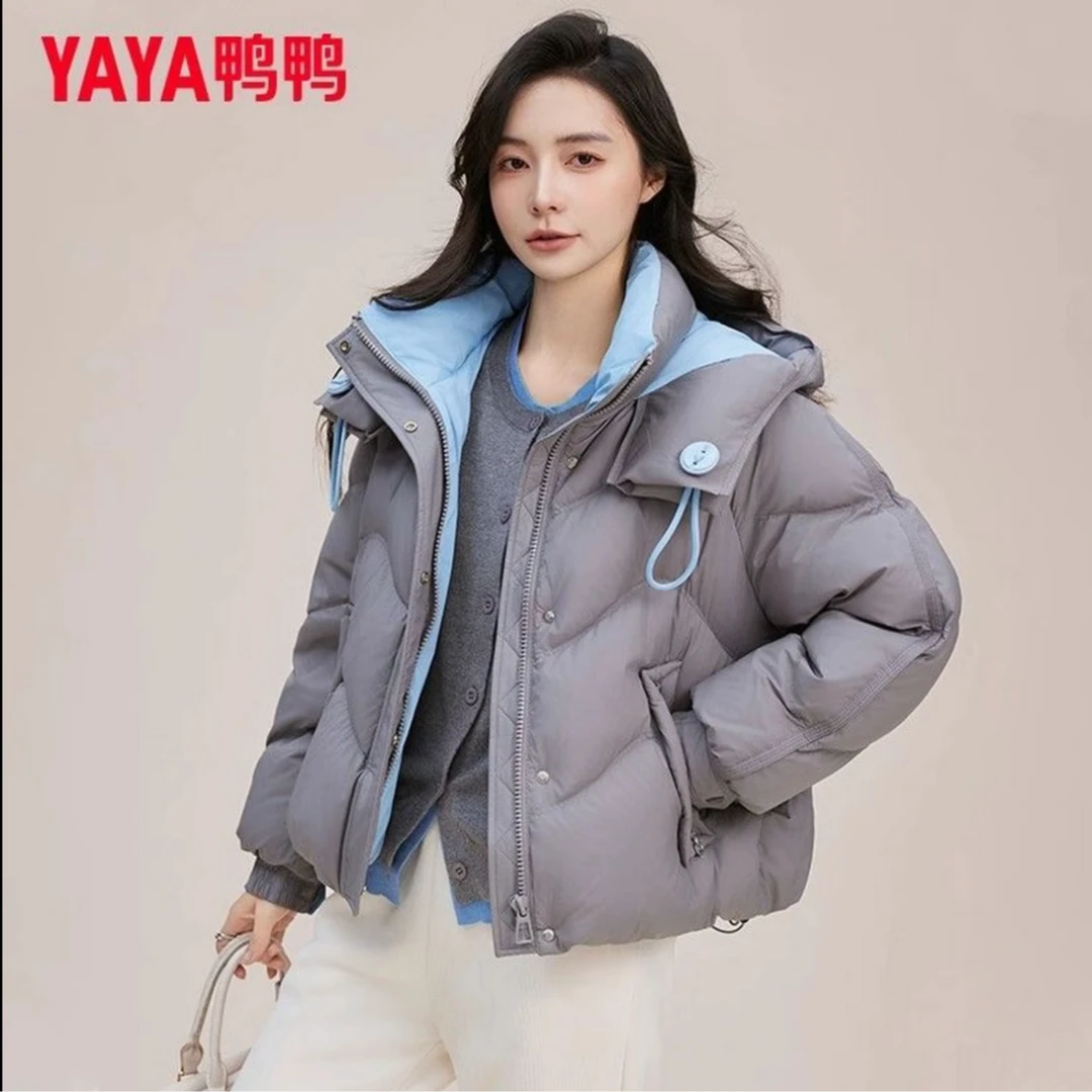 鸭鸭90绒羽绒服女冬季新品时尚百搭连帽鸭绒短款外套YE5B600205L