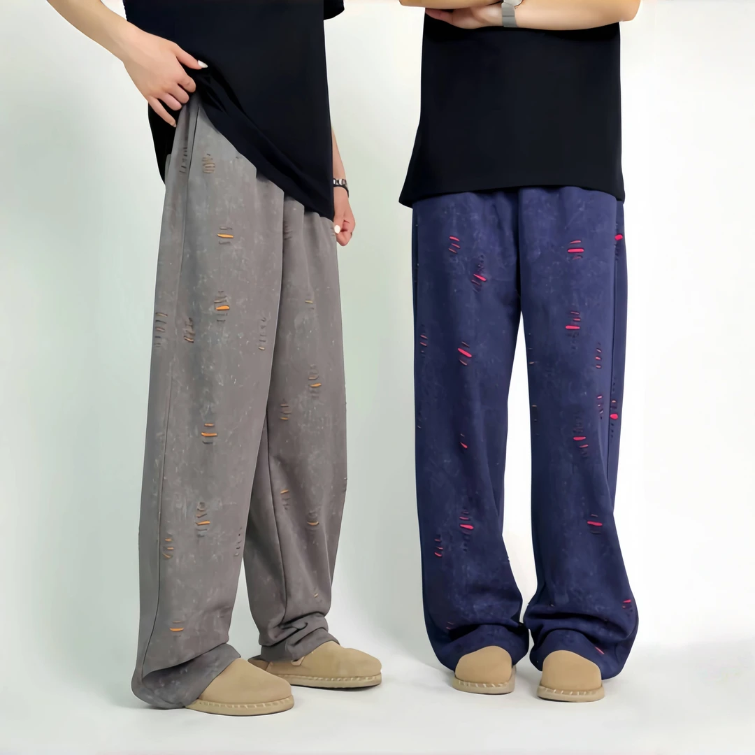 秋冬新款重磅美式直筒卫裤灰色加绒设计男款百搭宽松休闲弯刀卫裤