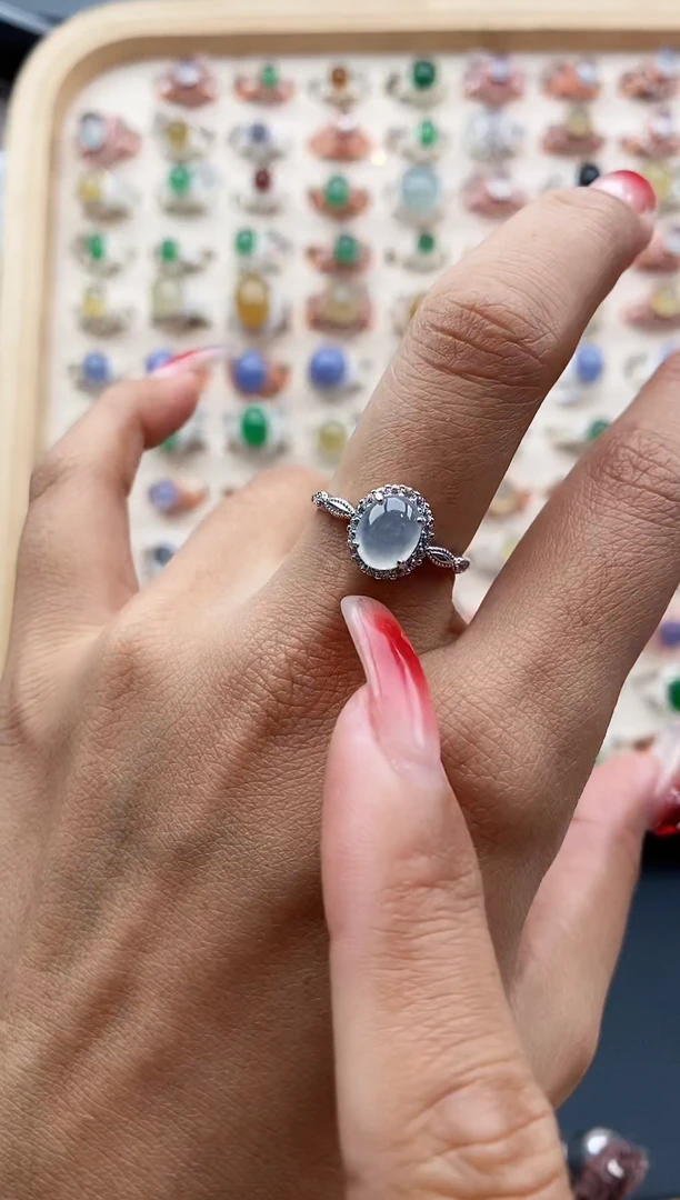 【闪购商品】翡翠戒指银S925镶嵌缅甸A货天然翡翠333  7+2