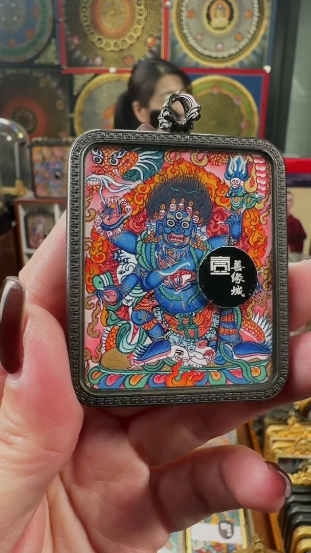吊坠 壹善缘城手绘唐卡黑六臂
