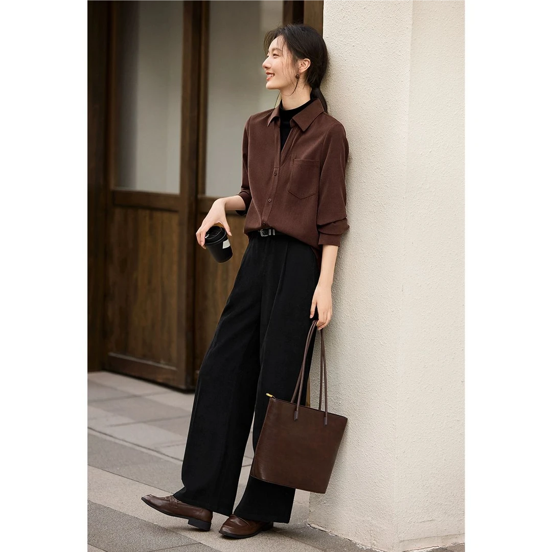 美拉德通勤拼接衬衫假两件套装女2025年一整套秋冬穿搭