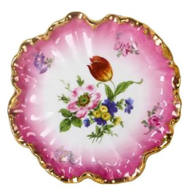 【奇居铜饰】渐变粉花卉荷叶盘 小H006-PK-H11-6