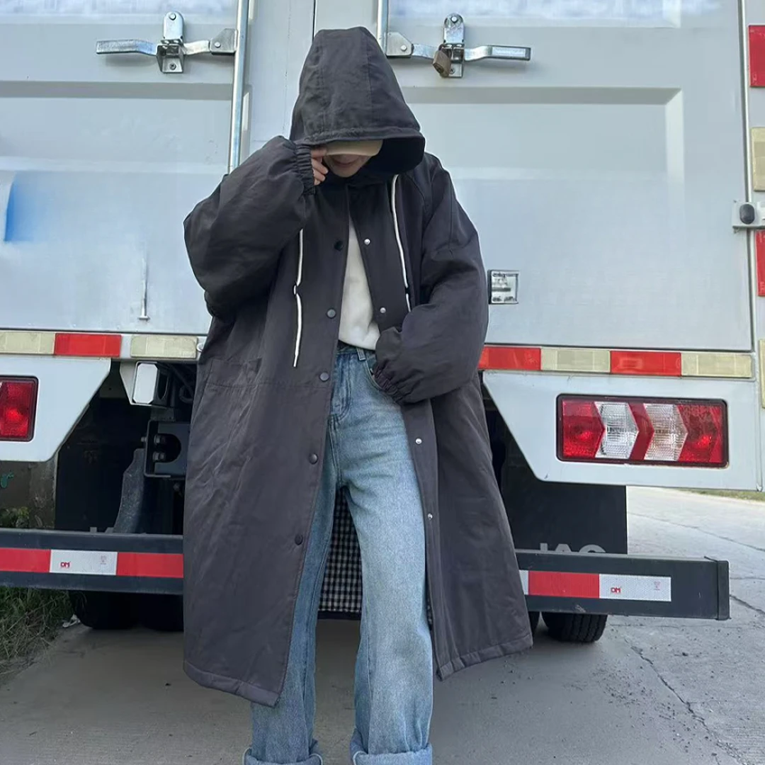 简约宽松8730长款棉衣时尚百搭休闲连帽韩版日系ins长袖