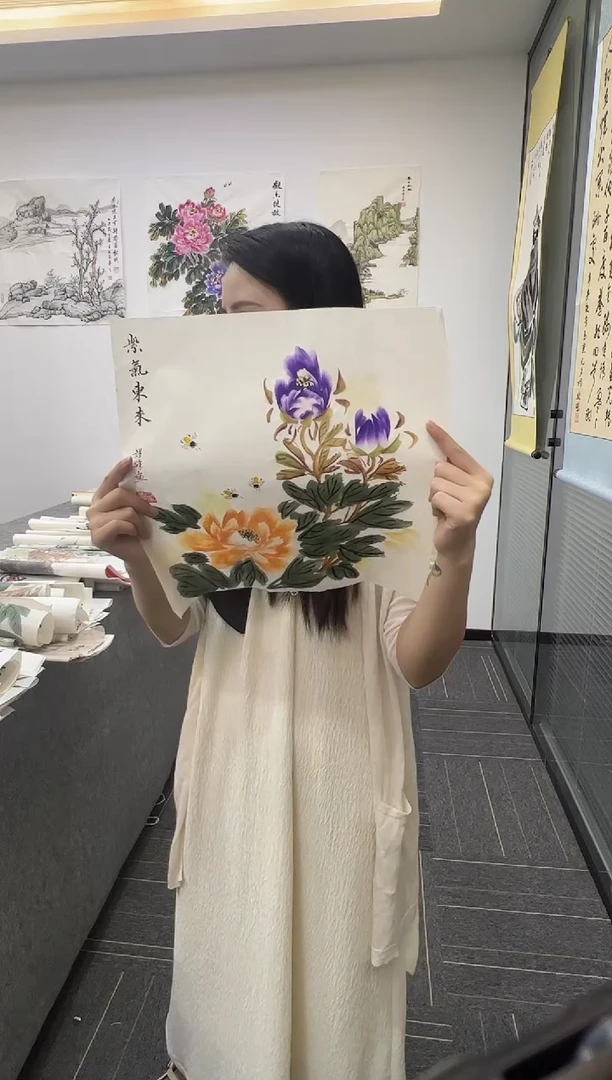 国画国画作品实稿作品鉴赏-34*34-牡丹-谨辞