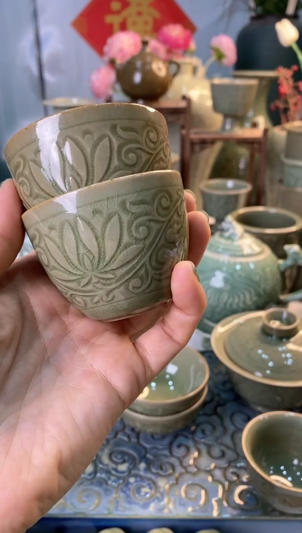 【闪购商品】TS031片儿白莲纹缸杯微瑕【2只】