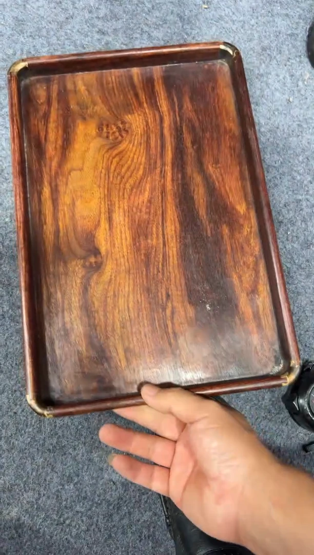 木黄铜包角黄花梨茶盘