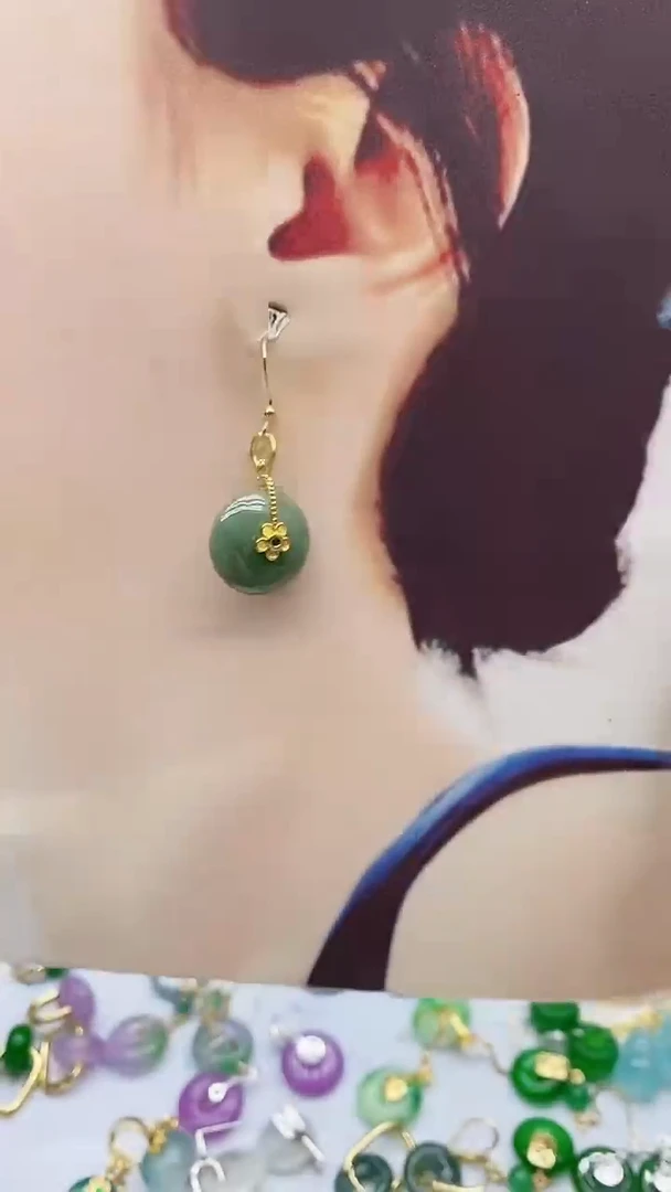 14K金镶嵌翡翠耳饰翡翠963