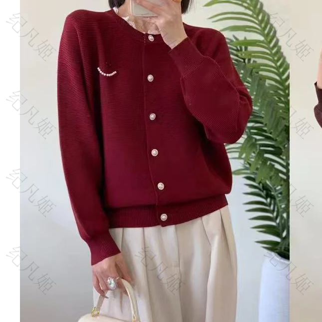 纪凡姬/323-拼接秋季女士显瘦针织气质打底开衫