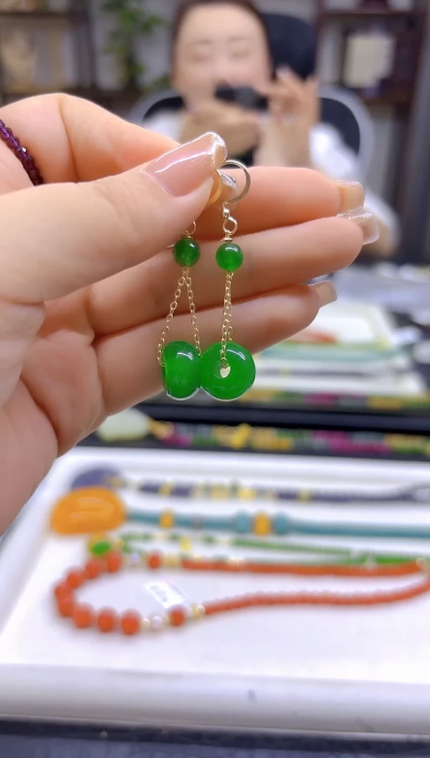 翡翠14K金镶嵌耳饰DIY款E303