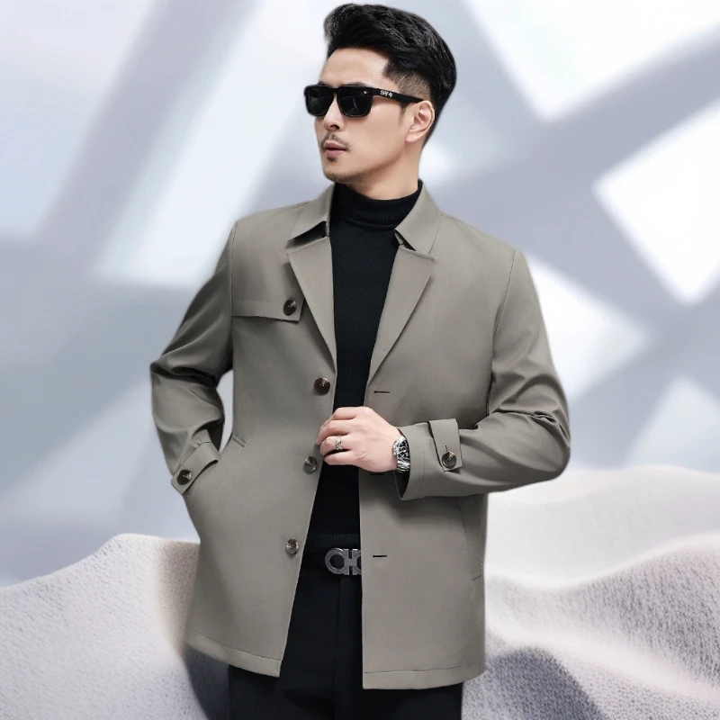 宾斯洛特风衣男短款春秋新款时尚休闲中年爸爸装外套商务行政上衣