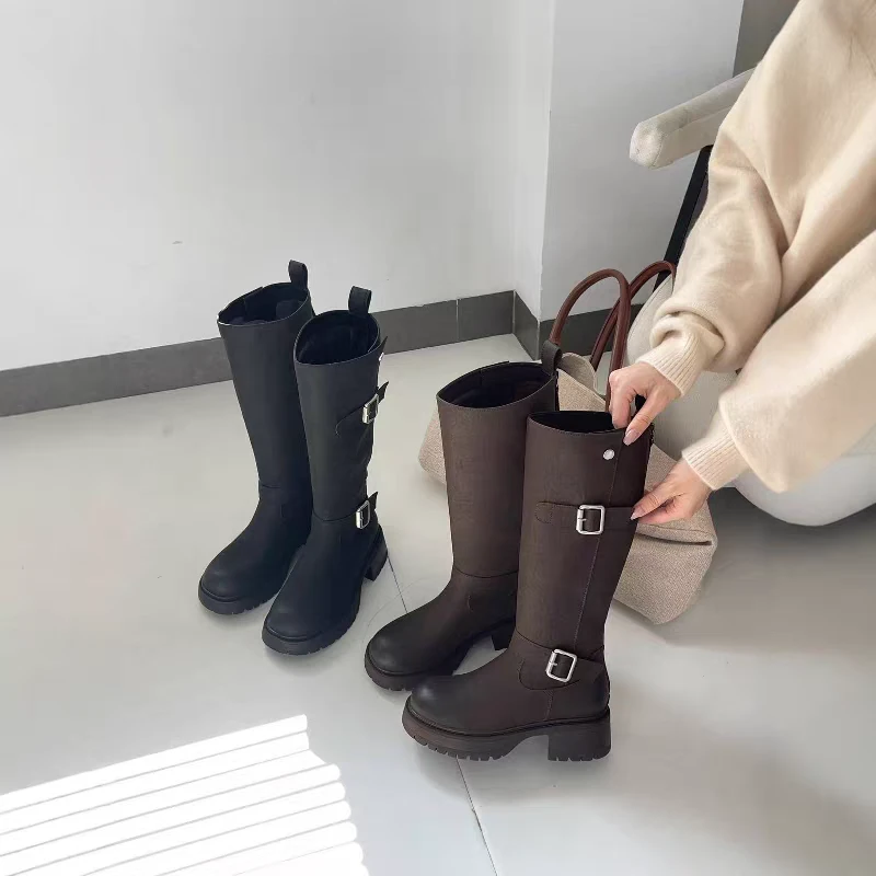 骑士时尚时装靴马丁靴厚底女靴百搭长靴秋冬女士英伦