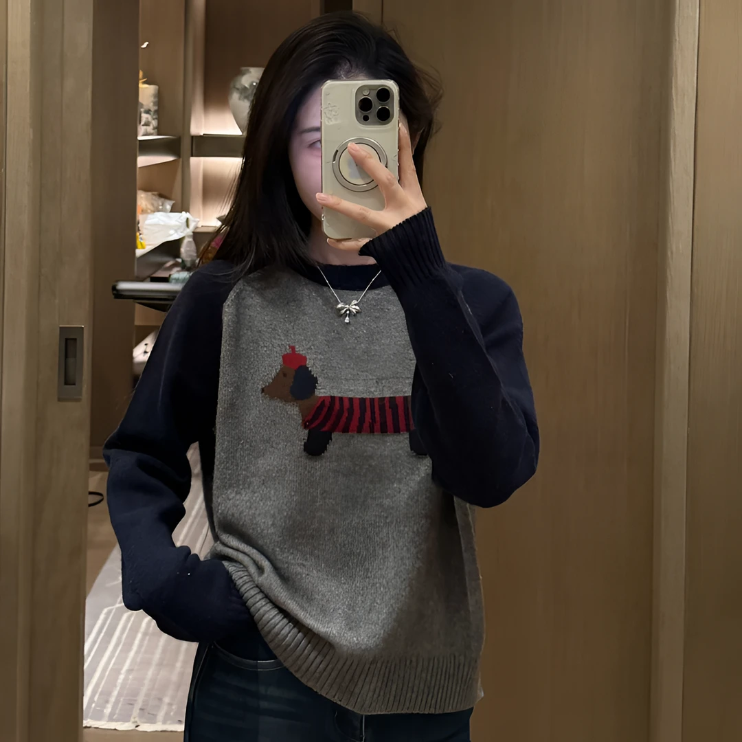 宿慕SUMU撞色套头针织毛衣2025秋冬新款休闲宽松针织衫女装28399