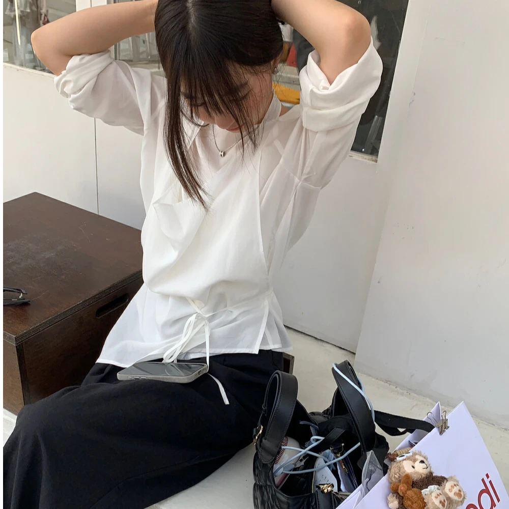 2025时尚百搭衬衫洋气宽松韩版设计感小众夏季减龄纯色薄款春夏