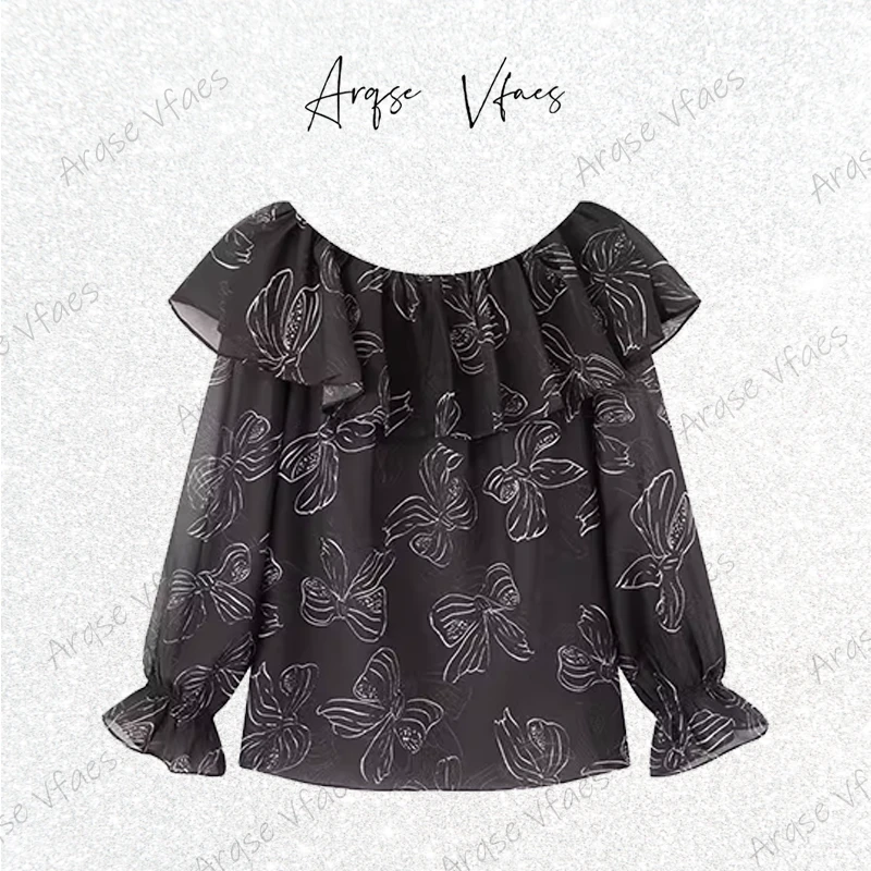 艾家同款2025夏新款设计师宽松衬衫百搭荷叶一字领上衣女AR503019