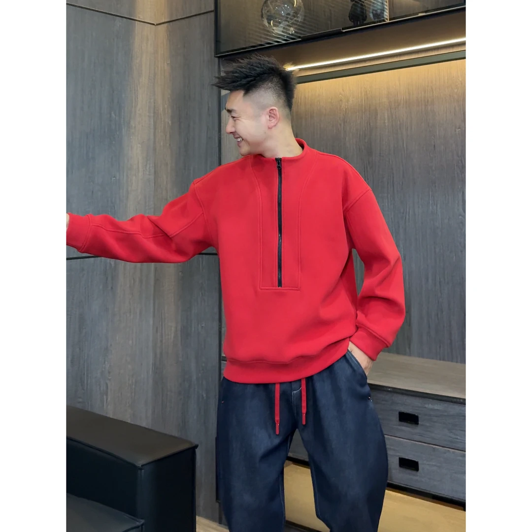 【语乐】YL-092冬季大火炉加绒加厚小圆立领卫衣宽松休闲半拉链卫衣