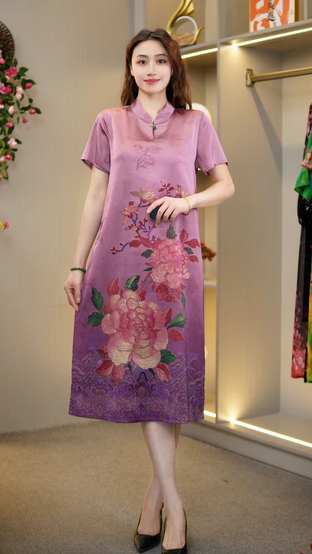 妈妈装连衣裙显瘦宽松直筒裙女装【直筒定位大花】CZ