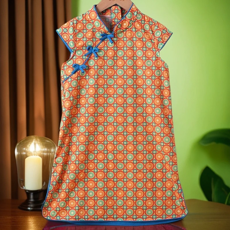 中国风纯棉女童连衣裙2025夏款儿童古典气质印花旗袍改良汉服裙子