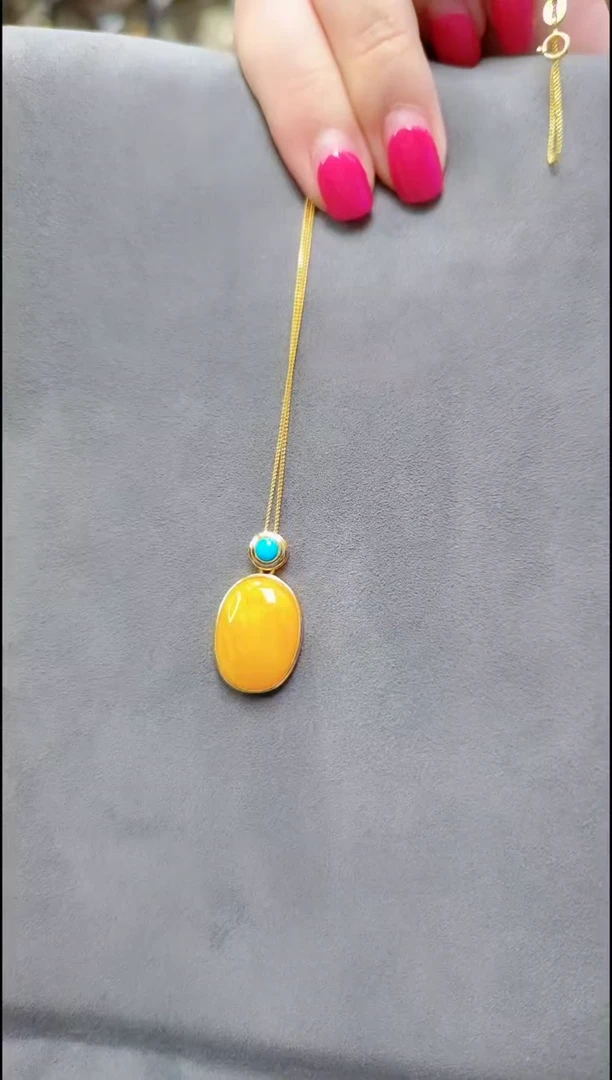 银S925镀金镶嵌吊坠(赠链)蜜蜡﹣A808蜜蜡吊坠