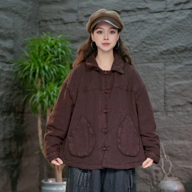 【复古炒色加厚棉服】保暖休闲厚外套斜插口袋女款冬季棉衣