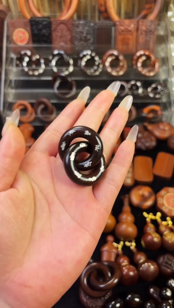 雷枣木玉化  双面镶银五雷五路乾坤圈 1.6