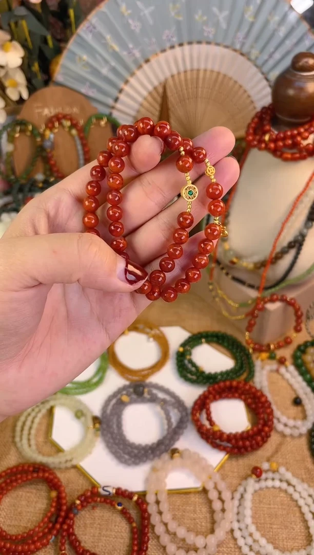 【闪购商品】南红玛瑙双圈18K金镶嵌南红