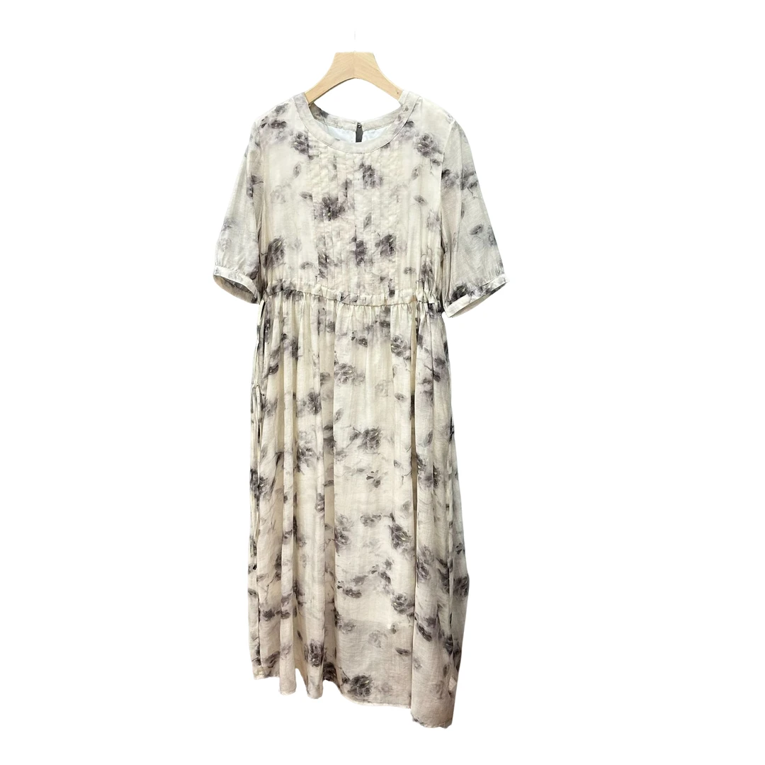 3-8536  水墨牡丹抽绳连衣裙