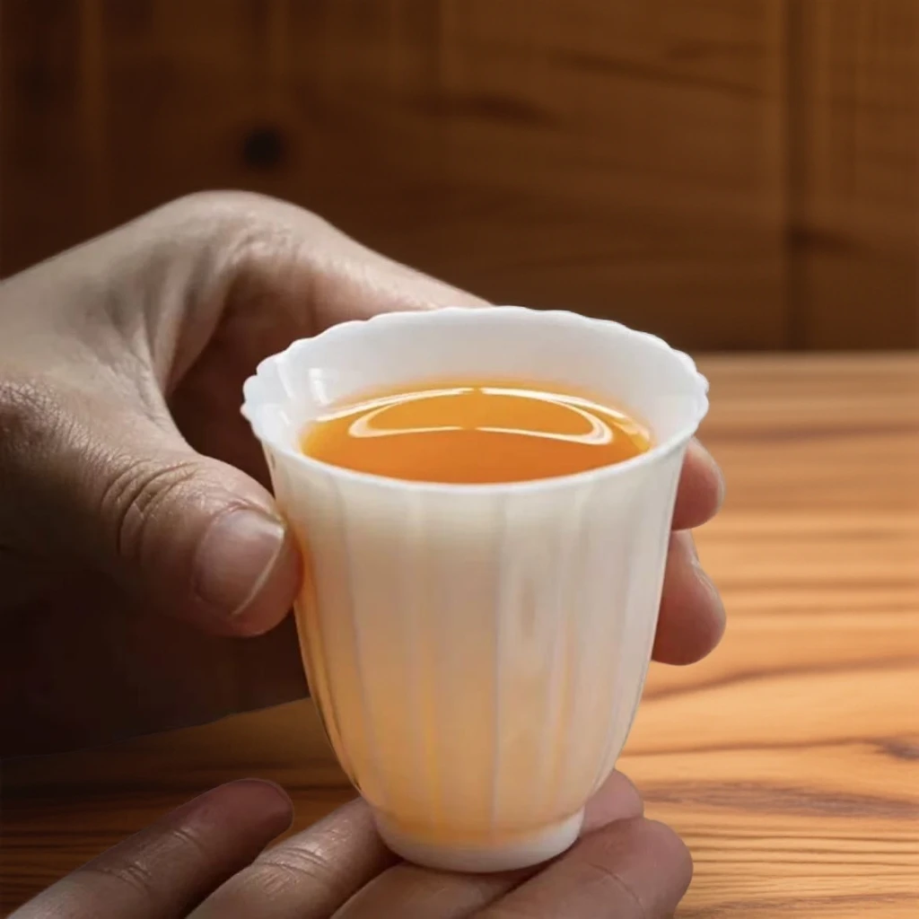 高档羊脂玉白瓷花瓣杯女士高颜值喝茶杯家用品茗功夫茶主人杯子