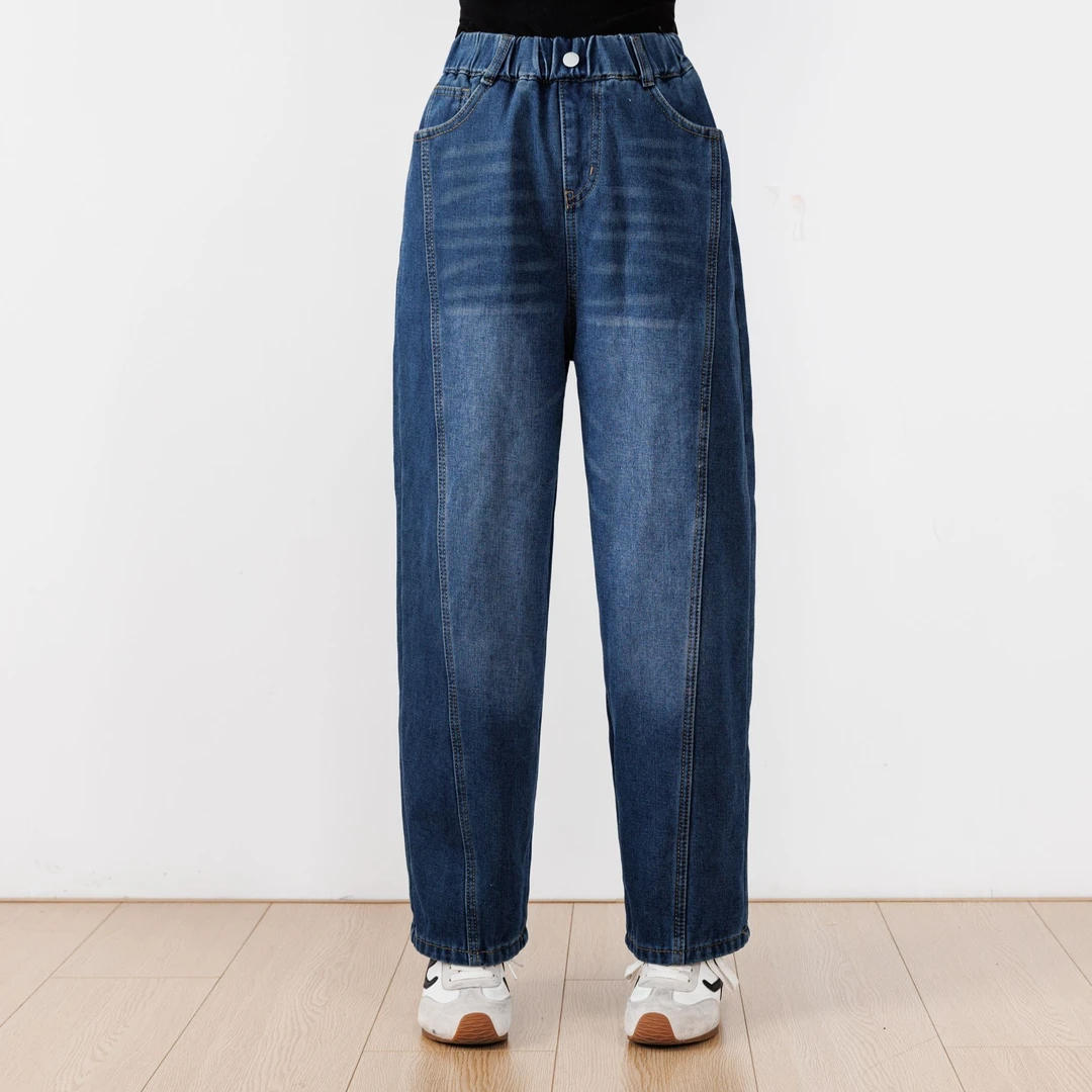 2025新款冬季学生牛仔裤裤子宽松加绒阔腿裤高腰初中高中生百搭潮