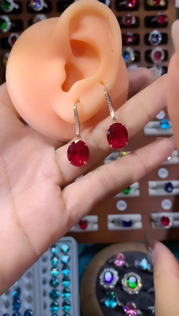 无925银鸽血红色耳钉玫瑰金