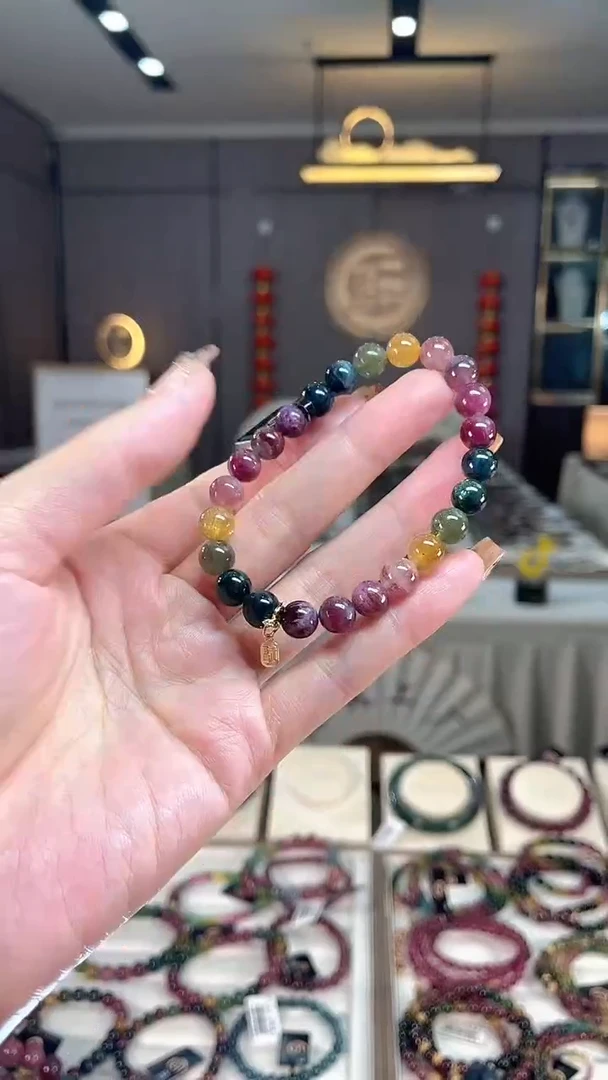 未镶嵌老矿碧玺色标彩虹单圈手串7mm+碧玺dan多样性发货一条
