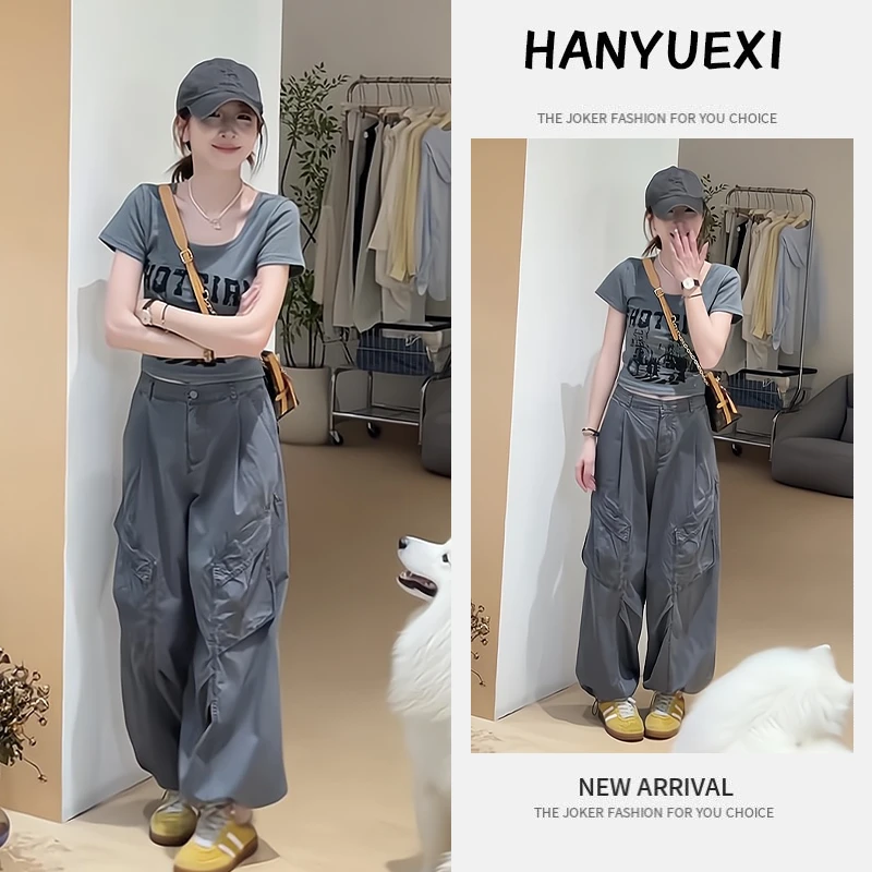 夏季一整套装女2025新款韩版休闲风流行短袖试试潮流休闲裤两件套